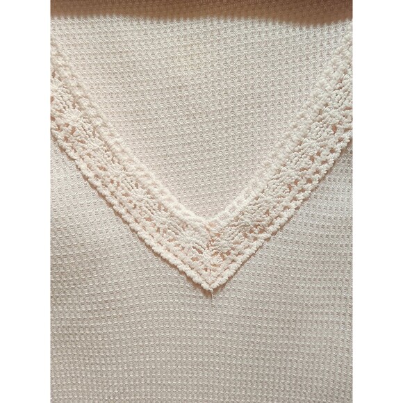 WOMEN LARGE PINK THERMAL KNIT PJ TOP LACE TRIM STRETCHY PREPPY CUTE CAPSULE WARM - Picture 5 of 12